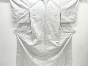 花唐草模様織出し手織り紬単衣着物